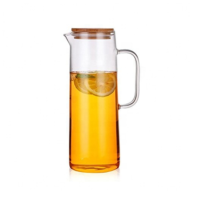 Wholesale 1000ml High Borosilicate Glass Pitcher Water Carafe Jug for Hot Cold Water Ice Tea Kettle with Bamboo Lid