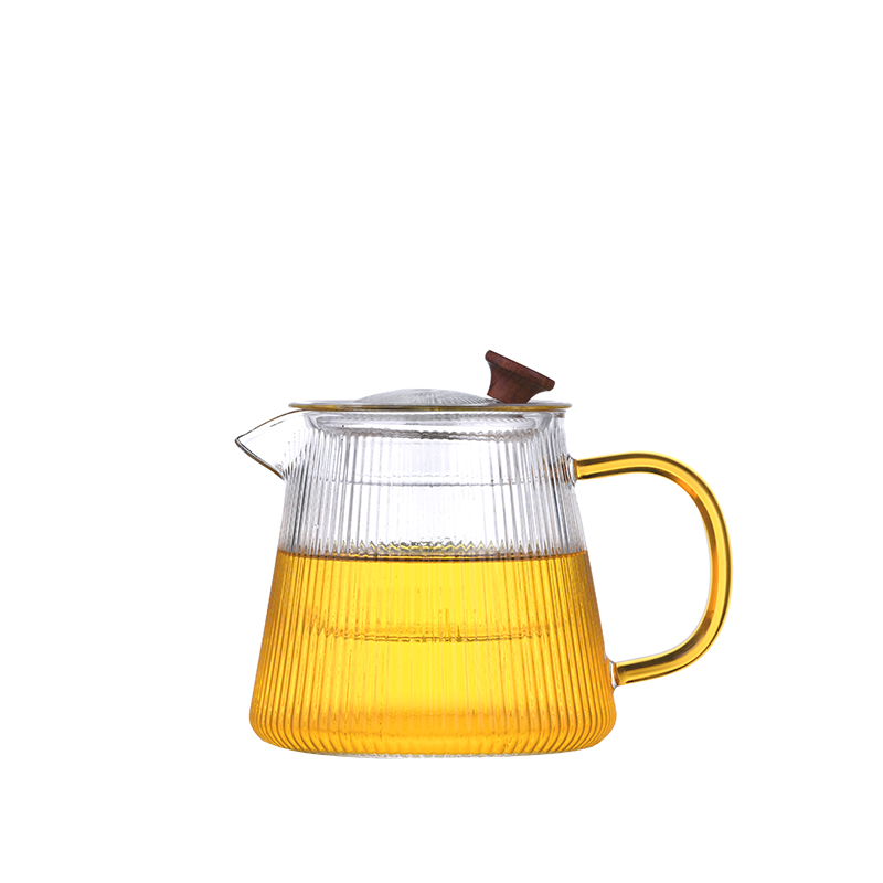 Heat- Resisting Borosilicate Glass Teapot with Leaf Lid+ 4 Double Wall Tea Cups