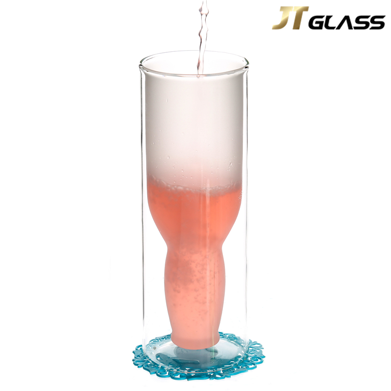 High Borosilicate Glass Double Wall Bottle Shape Beer Glasses 
