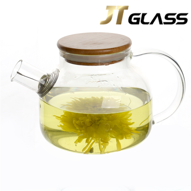 Top sale glass tea pot with bamboo lid and handle manufacture 