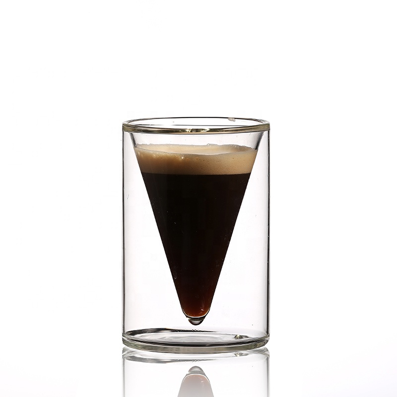 Double transparent glass insulated cup coffee cup 65ml handmade