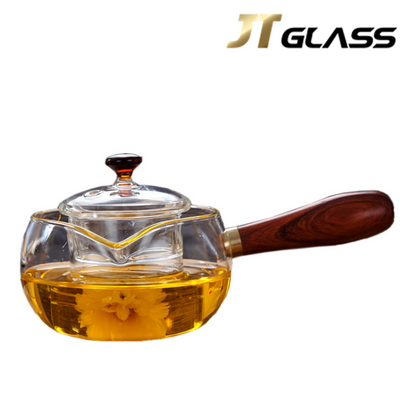 Wooden Glass Handle Glass Cooking Tea Coffee Pot 