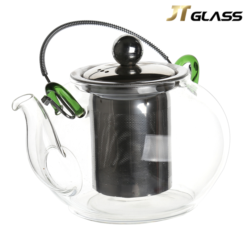 Transparent with Removable Stainless Steel Filter Handheld Glass Teapot Glass 