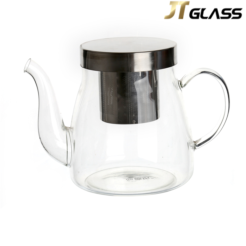 With removable stainless steel filter round lid transparent glass series clear teapot 