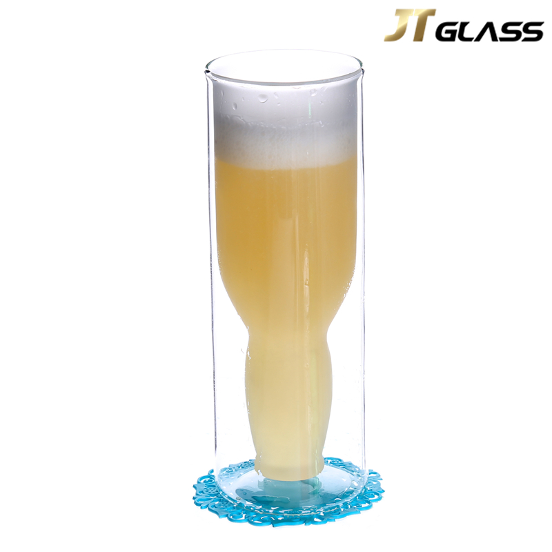 High Borosilicate Glass Double Wall Bottle Shape Beer Glasses 