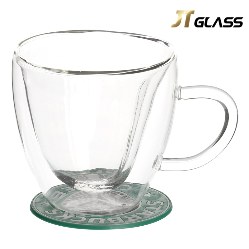 150ml top quality cute double walled heart love shaped glass coffee cup with handle 
