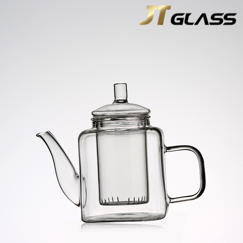 Heat resistant borosilicate square shape pyrex glass teapot with infuser