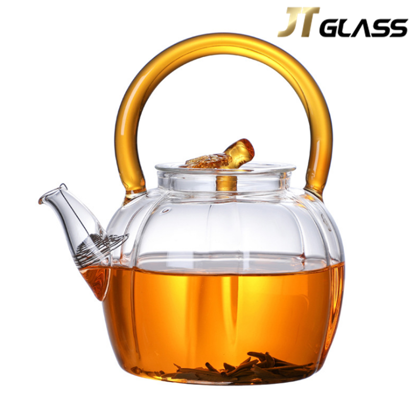 Wholesale Factory New Pumpkin Shape 600ml Clear Glass Teapot Maker 