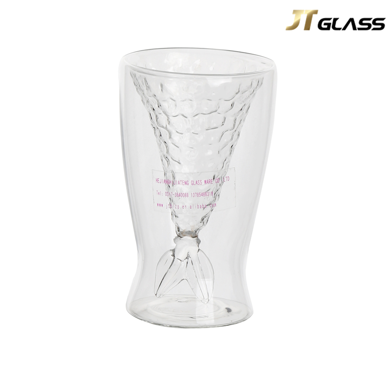 Creative borosilicate double wall glass cup fishtail cup 