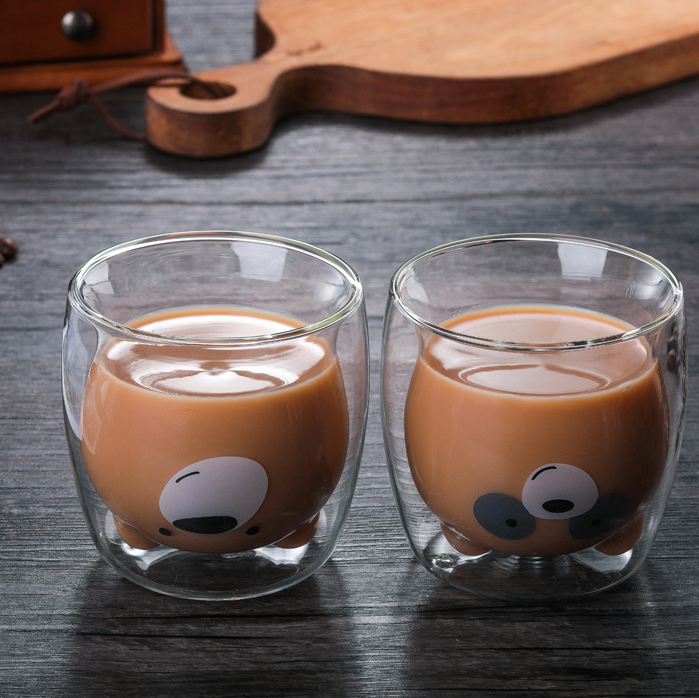 Cute Bear Design Food Grade Glass Tea Cup with Creative Shape Heat Resistant