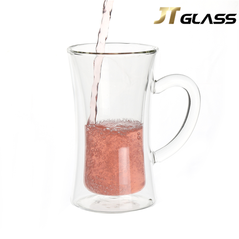 High Quality Handmade Double Wall Glass Cup Drinking Glass With Handle 