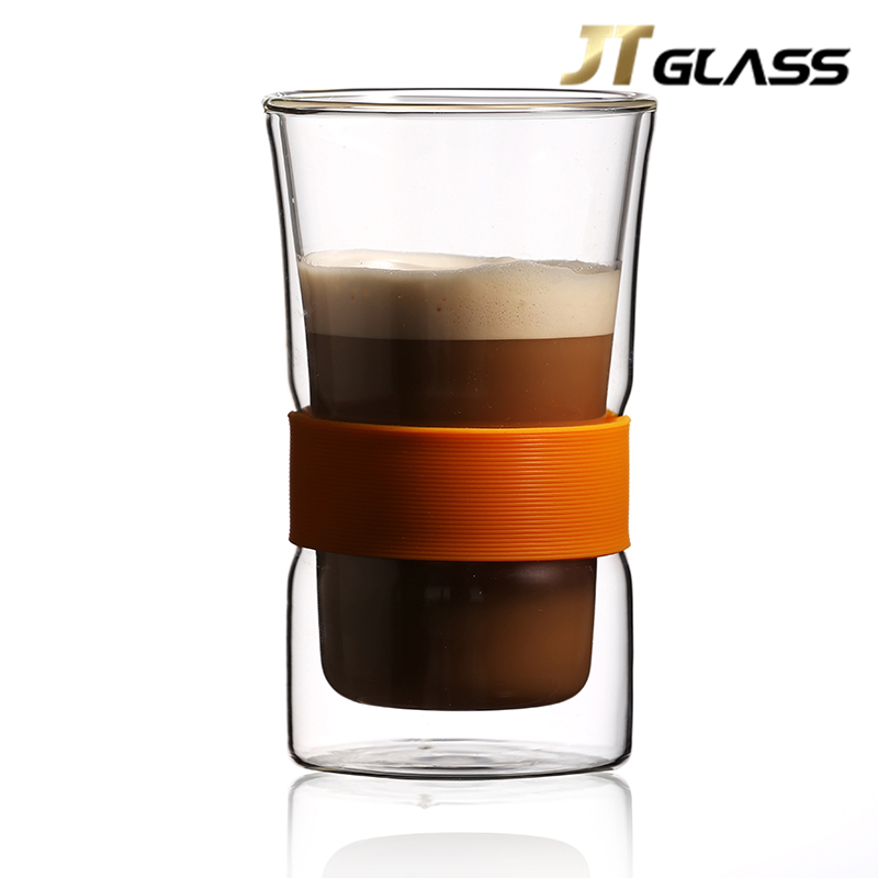Double Layer Borosilicate Drinking Glass Cup with Silicone Heat Resistant without Handle 