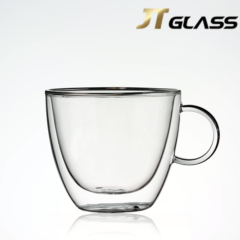 Double Wall Glass Reusable Coffee Cup with Handle 