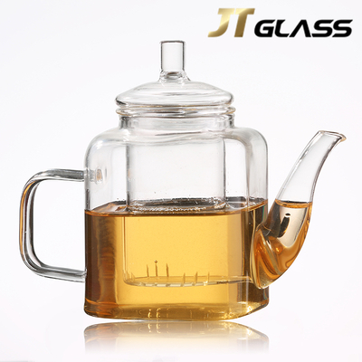 Heat resistant borosilicate square shape pyrex glass teapot with infuser