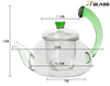 Home Goods Teapot 600ML Green Handle Glass Teapot Infuser 