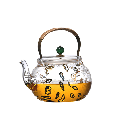 Borosilicate Glass Teapot with Copper Handle,Blooming And Loose Leaf Tea Kettle with Spring Tea Filter
