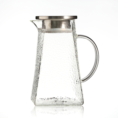 Cold/Hot Borosilicate Glass Tea Pitcher For Ice Water Beverage Drinks | Stainless Steel Lid | Handle & Strainer