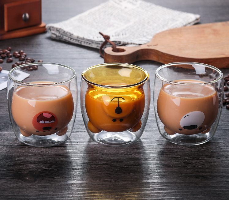 Cute Bear Design Food Grade Glass Tea Cup with Creative Shape Heat Resistant