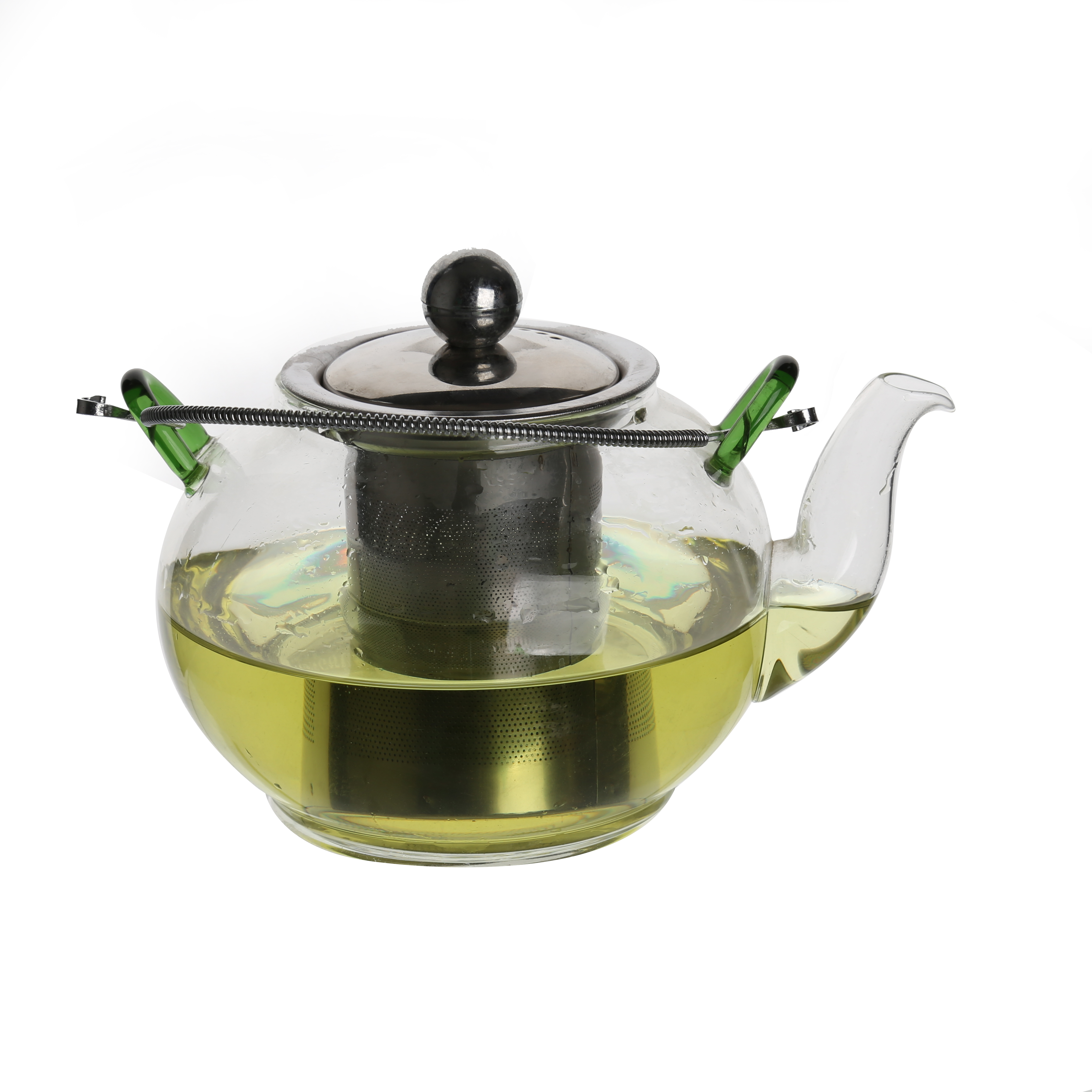  Transparent with Removable Stainless Steel Filter Handheld Glass Teapot Glass