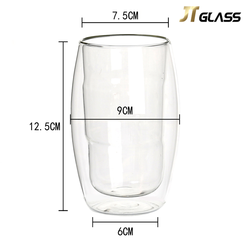 Long-term supply double wall high borosilicate glass coffee cup 350 ml large capacity 