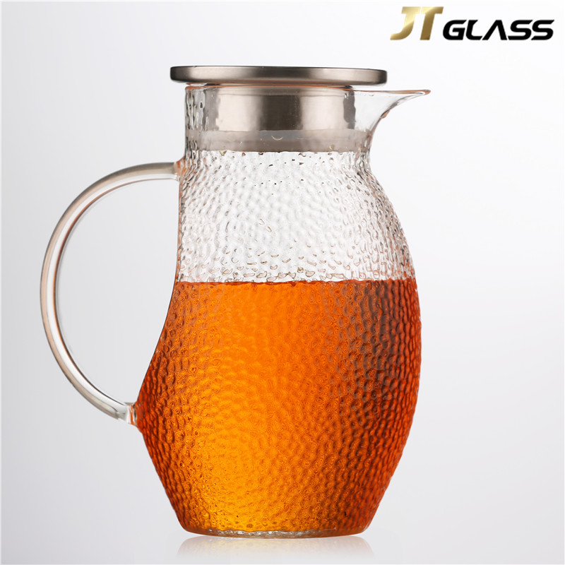 Hand-Blown Creative Glass Water Pitcher With Filter/Borosilicate Heat Resistant Glass Jug With Stainless Steel Lid 